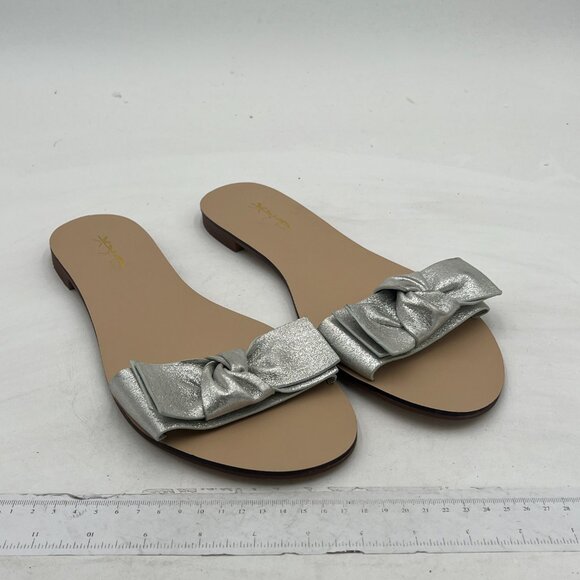 XYD Silver Cute Bows Slippers Slide Sandals Slip On Clogs Mules Open Toe Flats - Picture 3 of 7